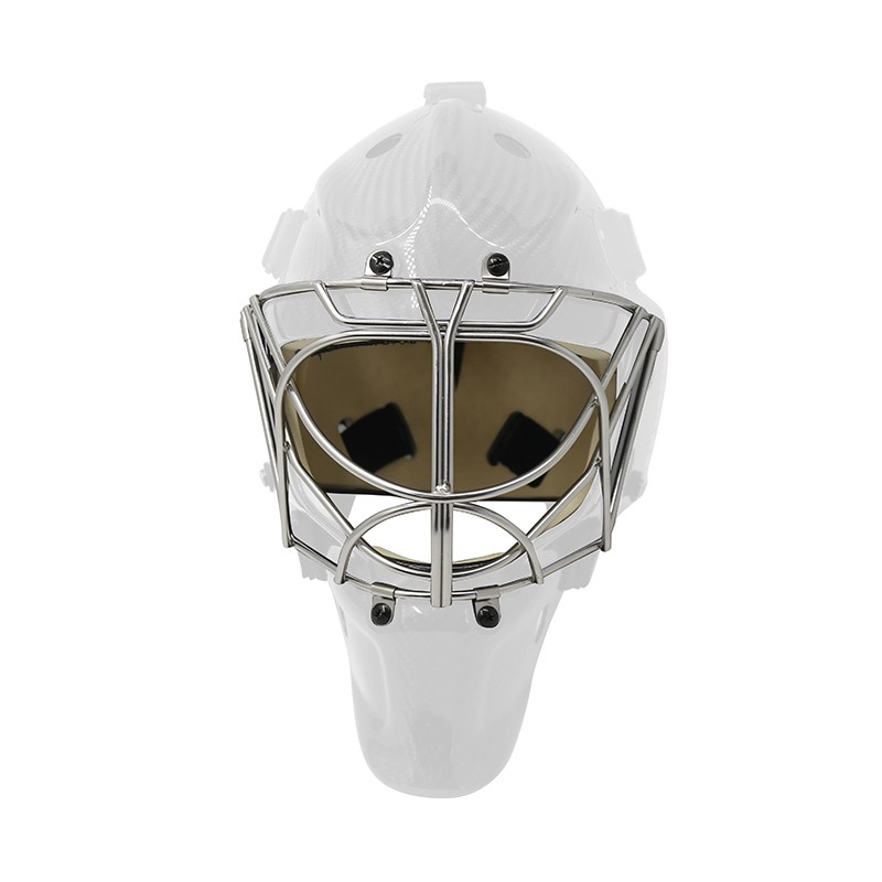 Casco de portero de hockey con ojos de gato blanco